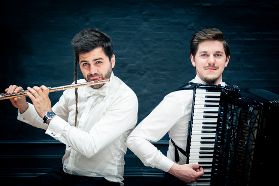 classical musicians group duo flute and accordion